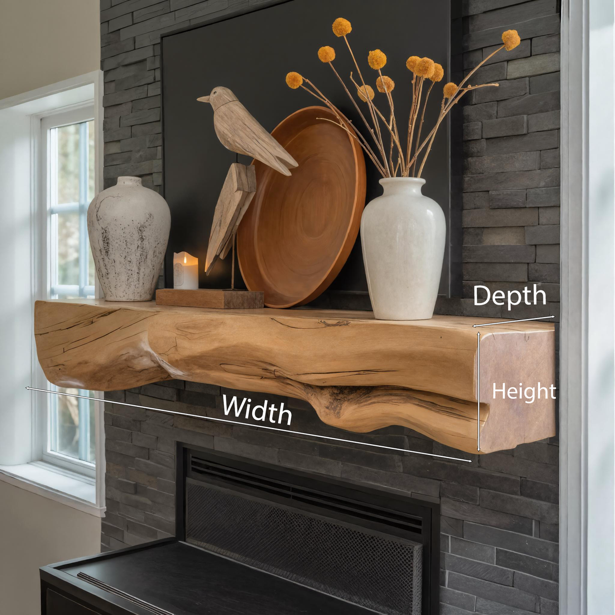 Natural Mantel Shelf For Fireplace Or Entryway