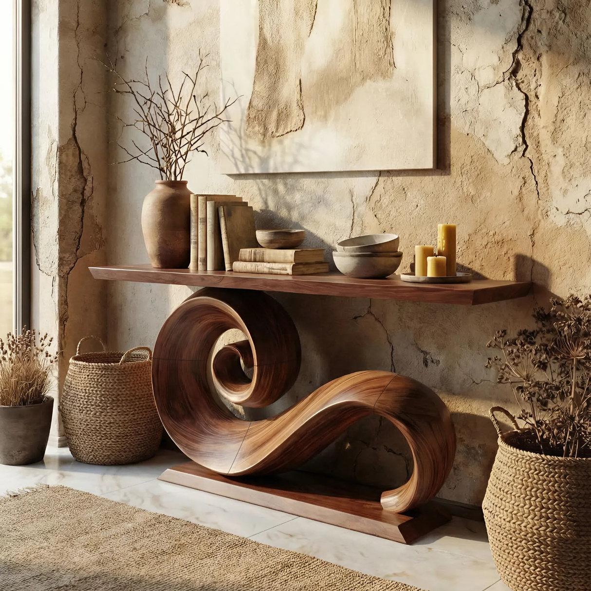 Modern Solid Wood Console Table Organic Live Edge For Entryway Design