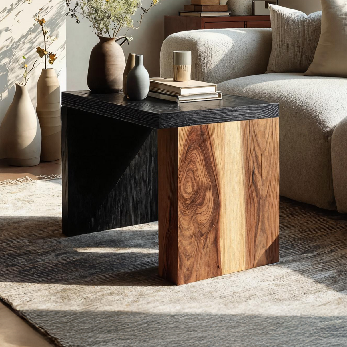 Farmhouse Solid Wood End Table For Bedroom Decor Accent
