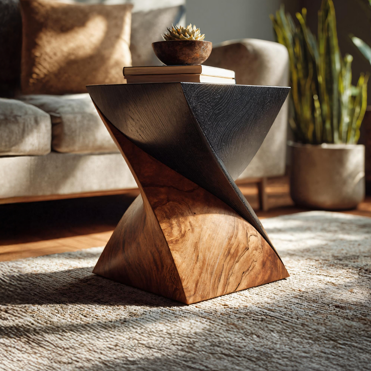 Handcrafted Wooden Side Table For Living Room Art Style