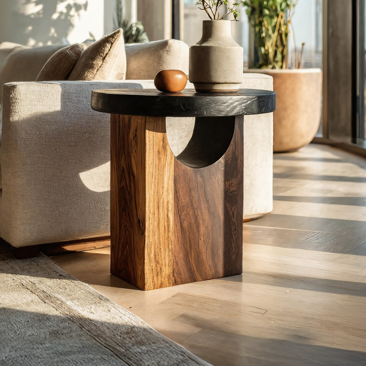 Farmhouse Solid Wood End Table For Barn Style Interiors