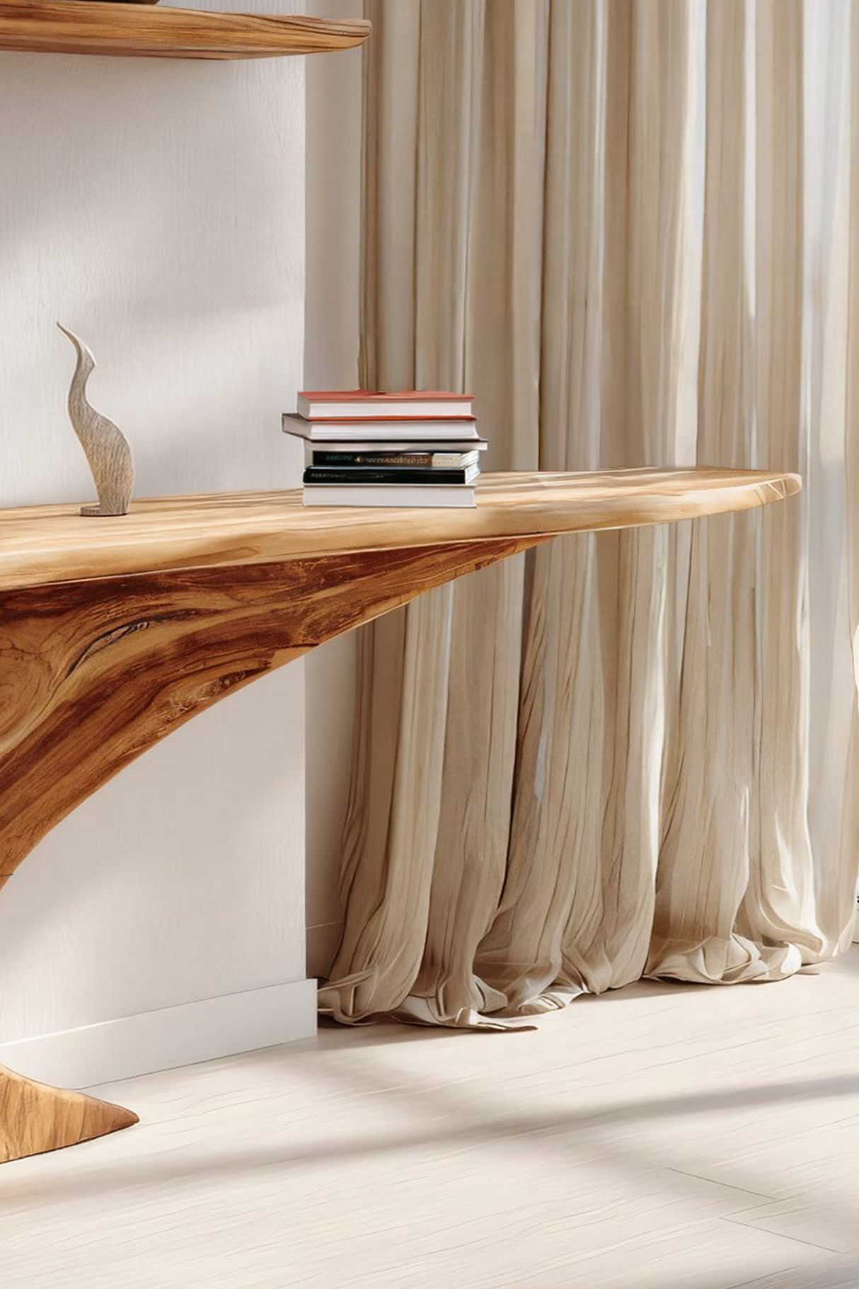 Mid Century Wooden Live Edge Console Table For Living Room Decor