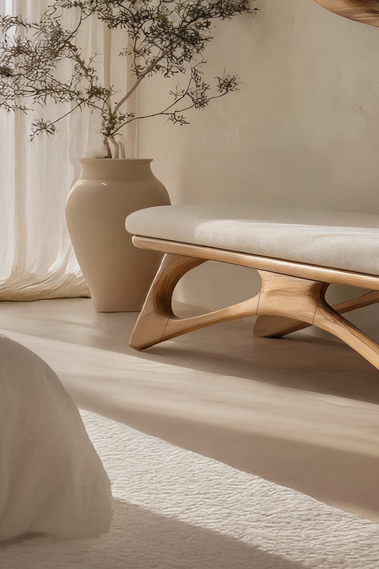 Modern Flowing Wood Bench For Furniture Accent