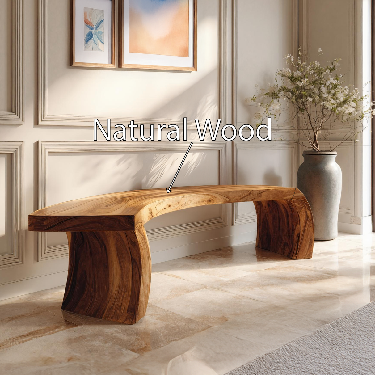 Rustic Live Edge Wood Bench For Entryway Accent Furniture