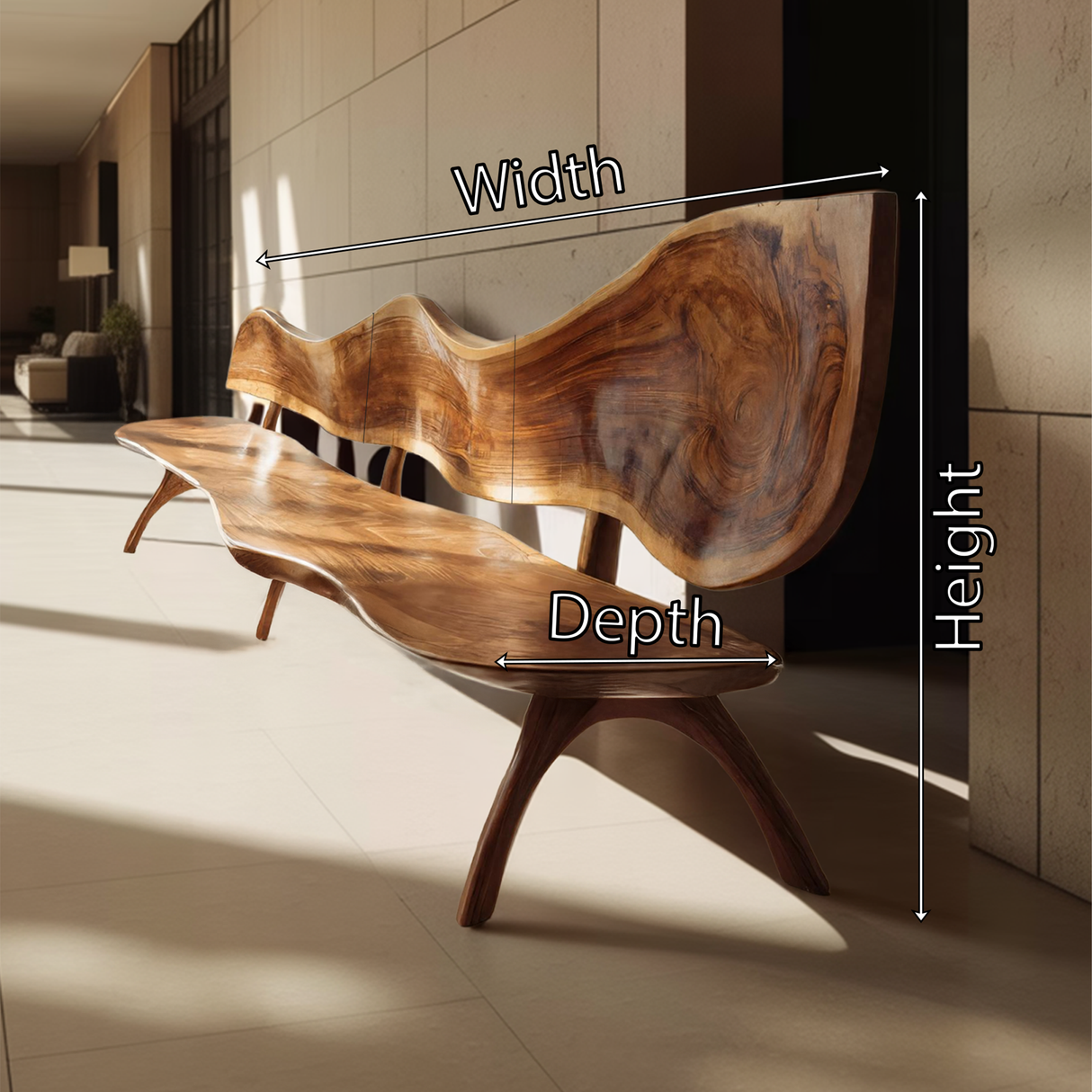 Live Edge Solid Wood Bench For Entryway Sitting Area