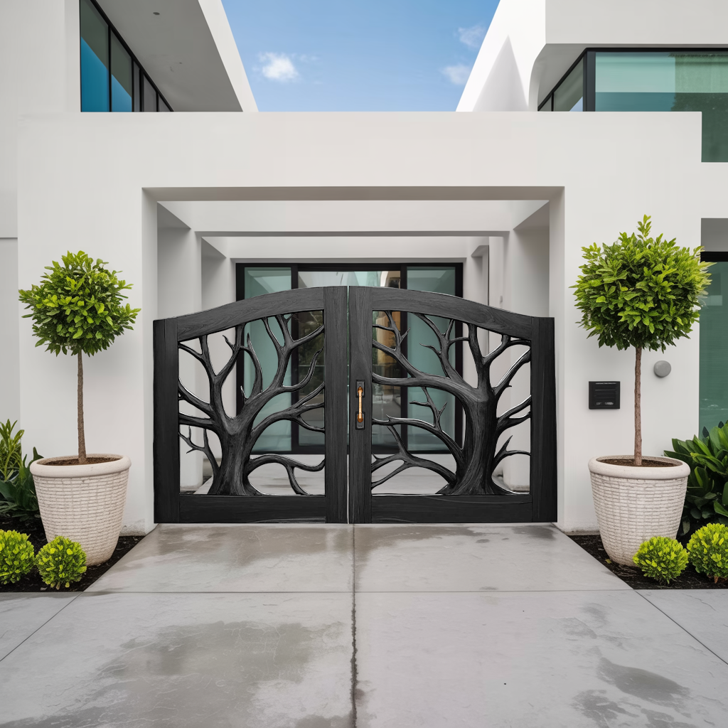 Rustic Tree Carved Entrance Gate For Garden Driveway