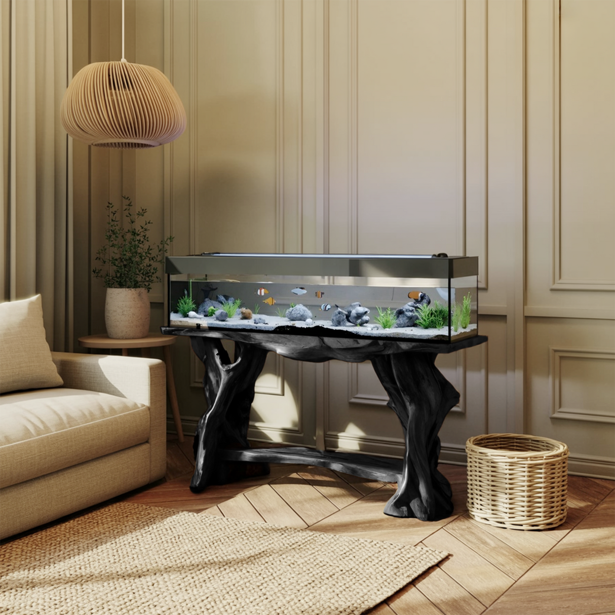 Elegant Coffee Table With Built-in Aquarium Design