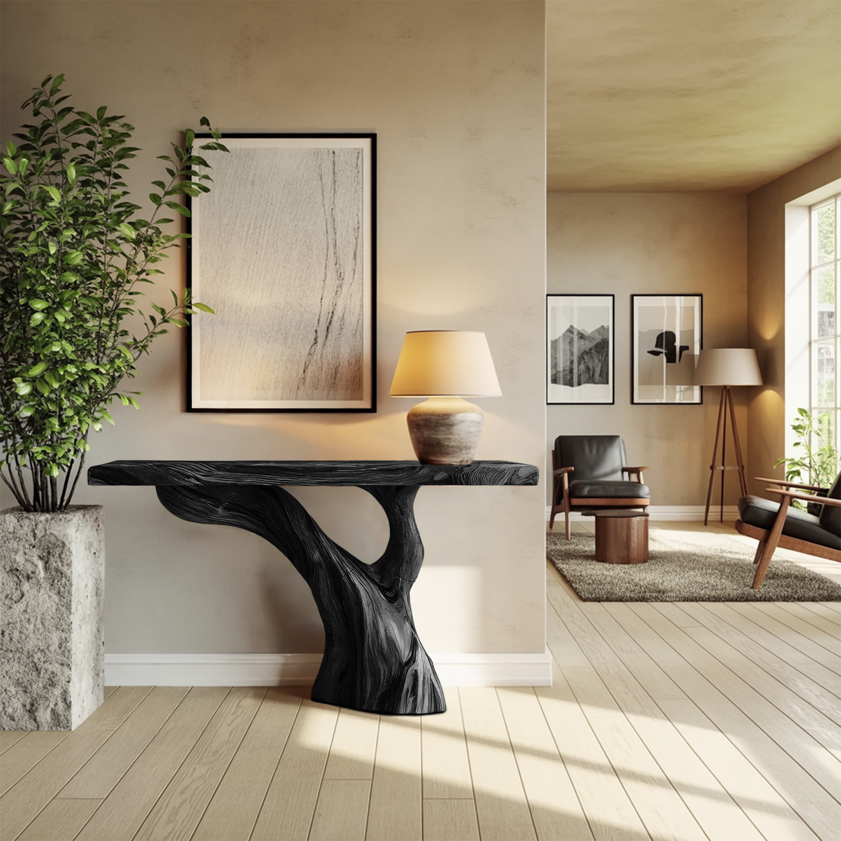 Handcrafted Live Edge Entryway Table Sculptural Solid Wood Furniture Decor