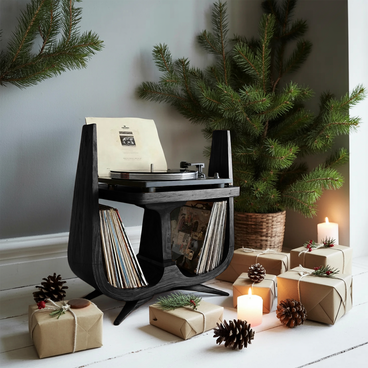 Handcrafted Wooden Record Stand For Entryway Gift Idea