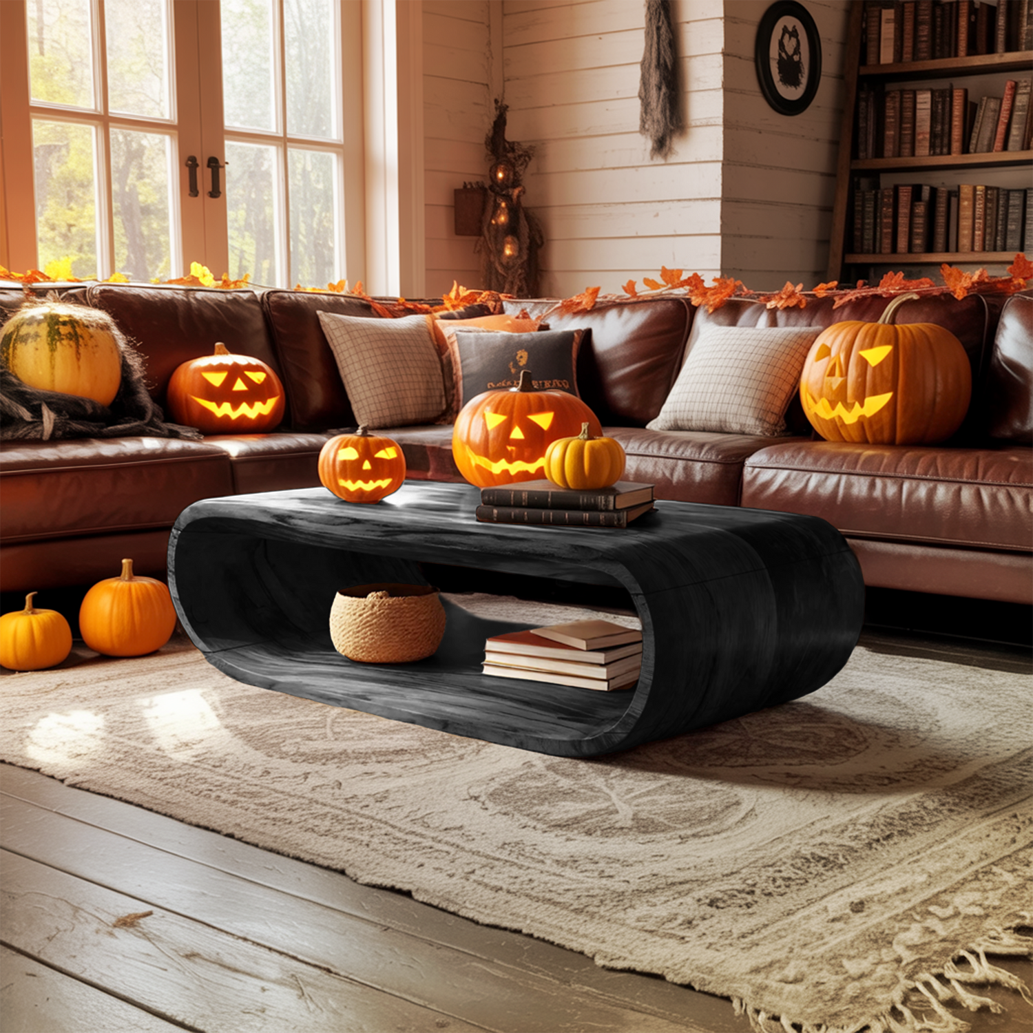 Mid Century Wooden Live Edge Coffee Table For Living Room Halloween Decor