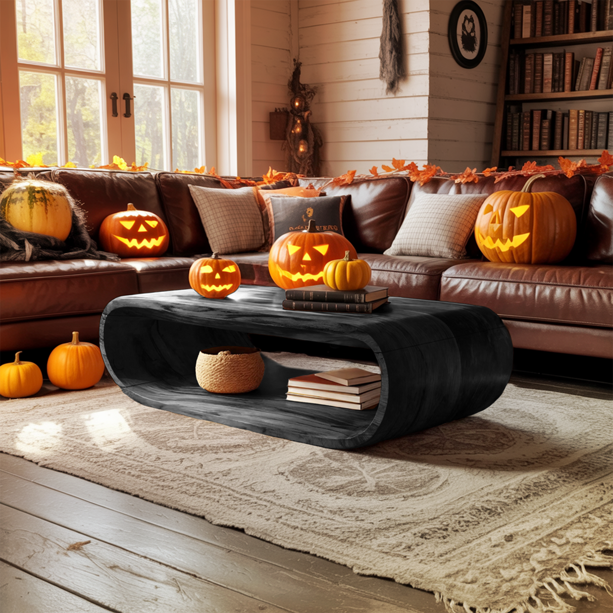 Mid Century Wooden Live Edge Coffee Table For Living Room Halloween Decor