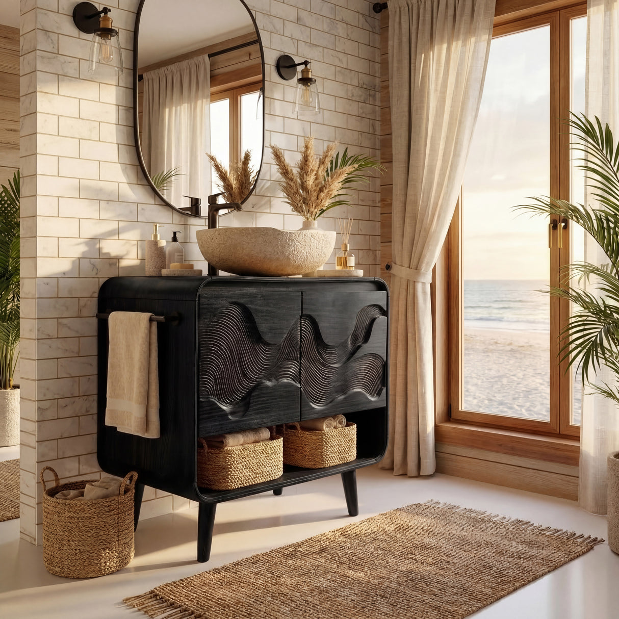 Coastal Wooden Bathroom Vanity For Bathroom