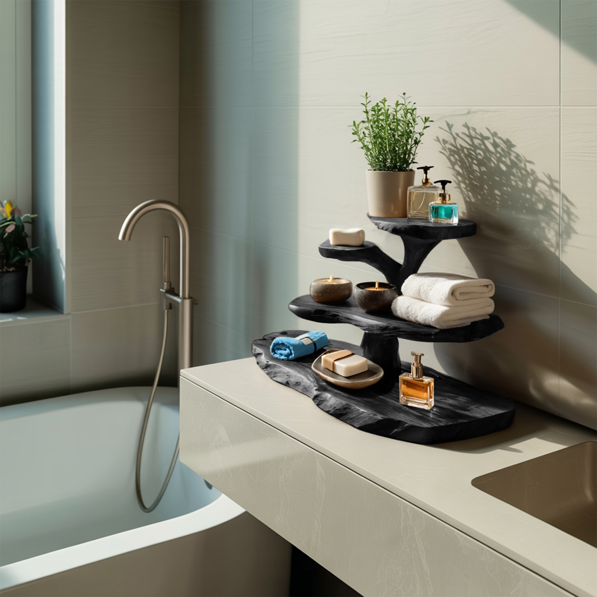 Luxury Curved Bathroom Shelf Tiered Stand For Bathroom Decor