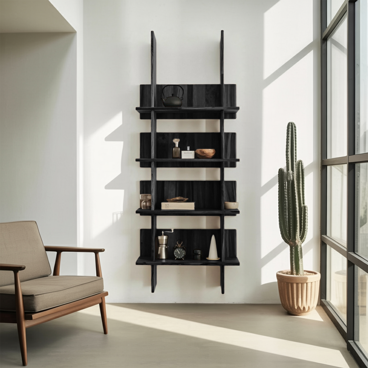 Minimalist Wall Mounted Bookshelf With Back Panel Storage Rack For Living Room And Office