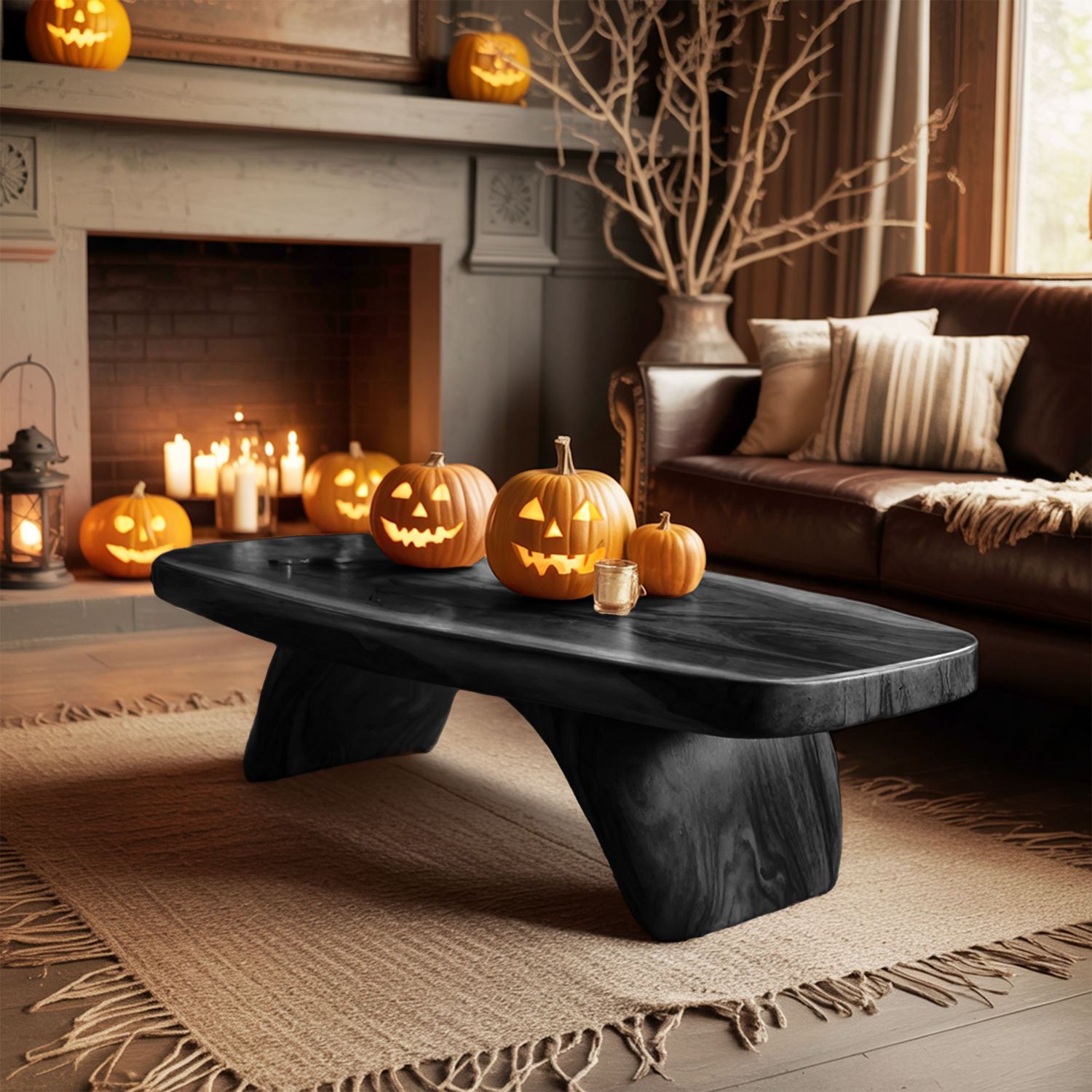 Modern Live Edge Coffee Table Livingroom Decor Cozy Pumpkin Season