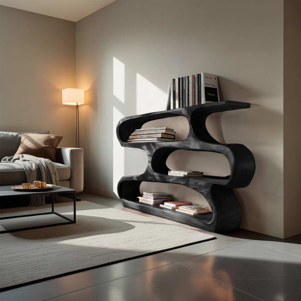 Modern Curved Bookcase For Minimalist Living Room Decor