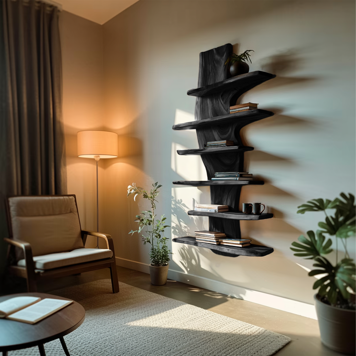 Modern Wooden Floating Bookshelf For Living Room Decor