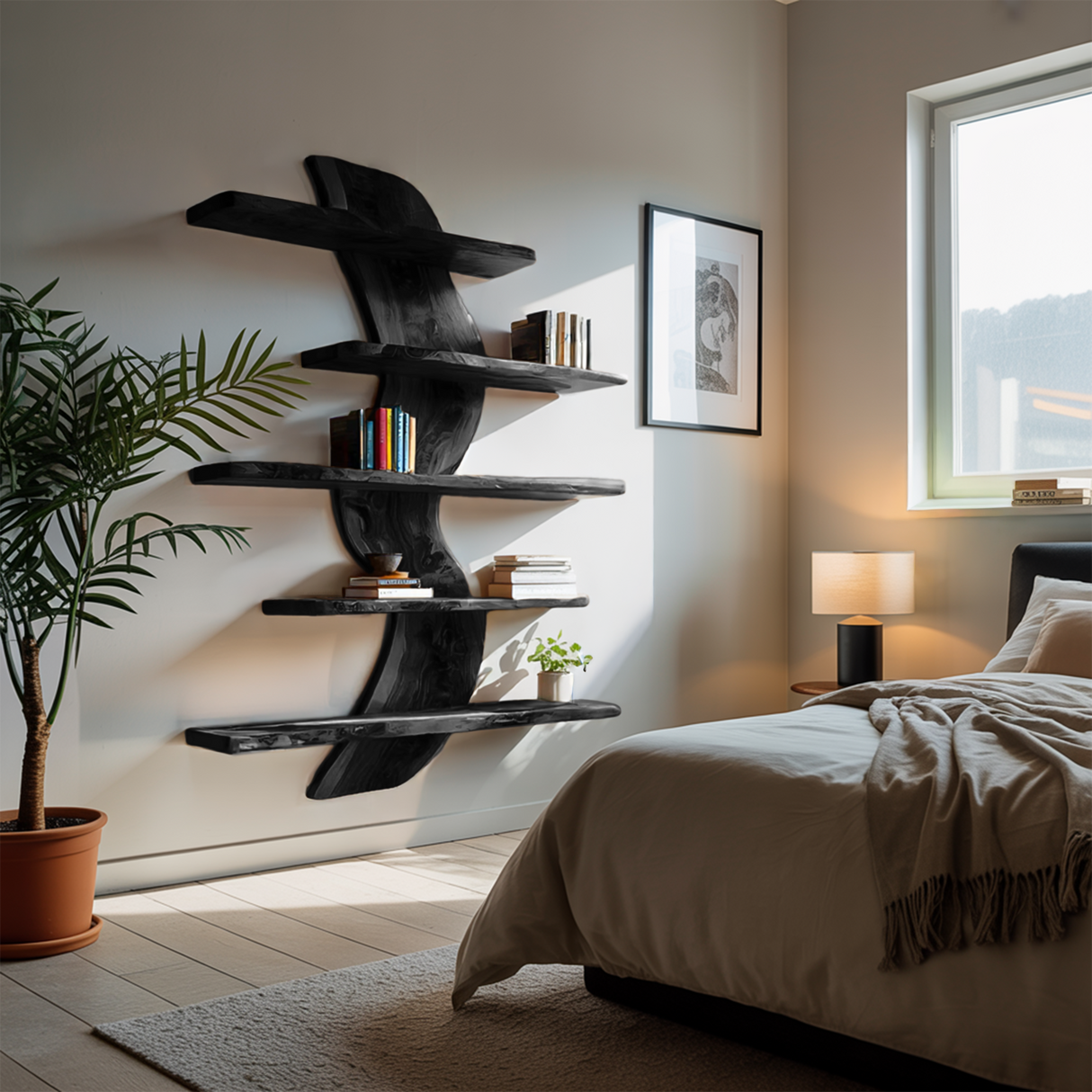Sculptural Wall Mounted Bookshelf For Modern Living Room