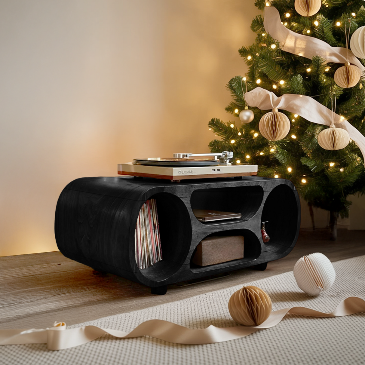 Handcrafted Solid Wood Record Stand For Holiday Home Decor