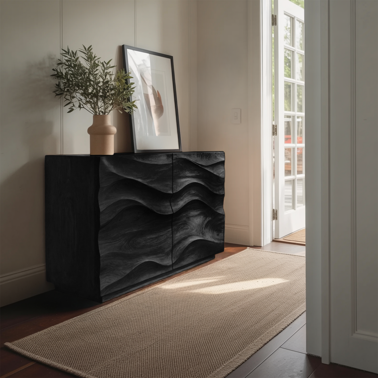 Contemporary Sideboard Sculptural Carved For Living Room