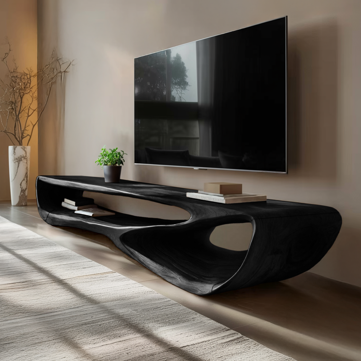 Minimal Curved TV Console For Living Room