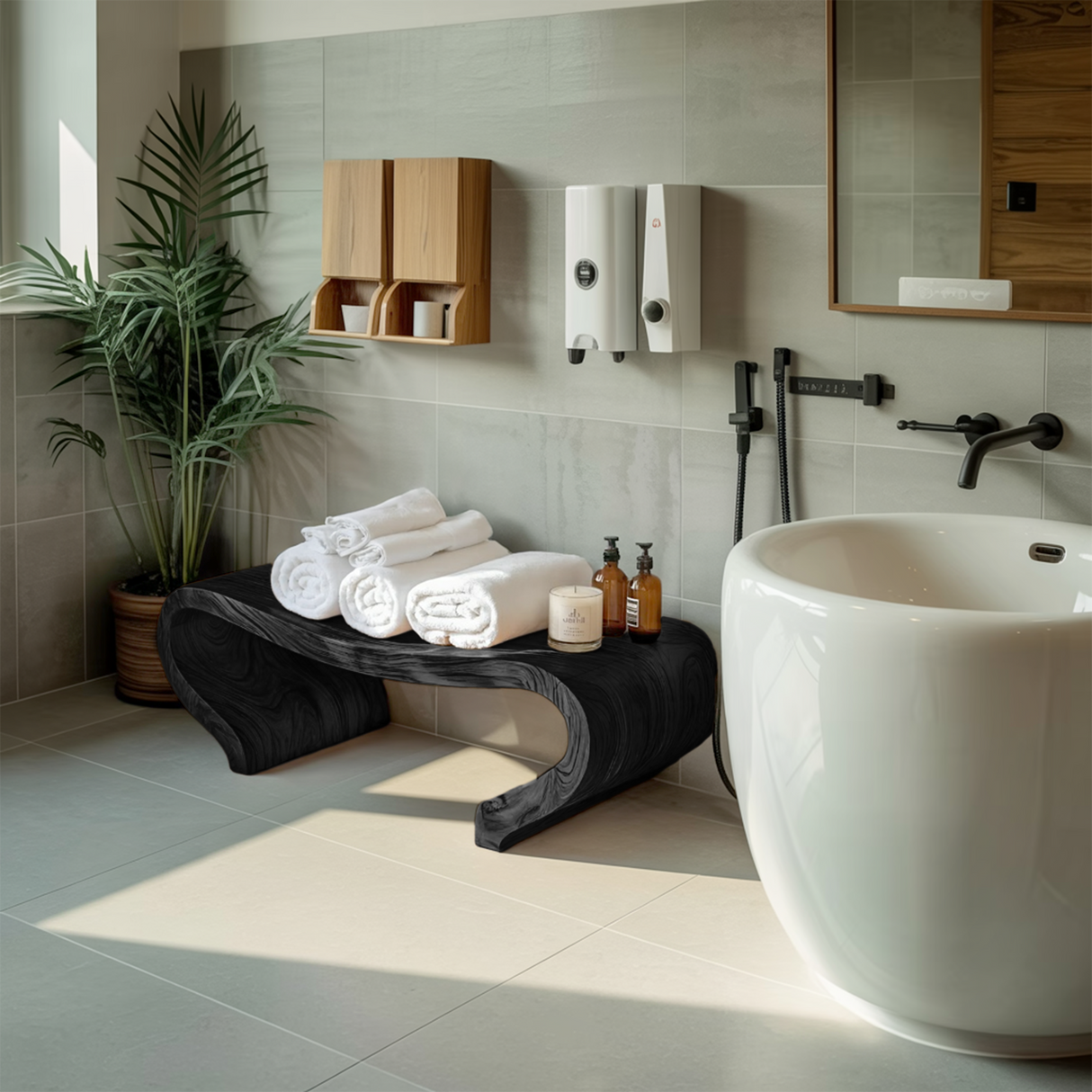Modern Organic Curved Shower Bench Sculptural For Bathroom