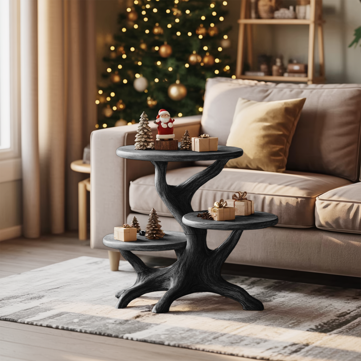 Farmhouse Round End Table For Living Room Decor Holiday Home Accent