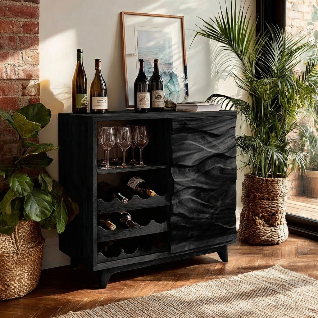 Modern Wine Cabinet Natural Wood For Dining Room