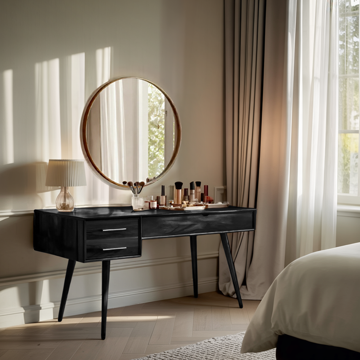 Mid Century Modern Vanity Desk With Drawers For Bedroom