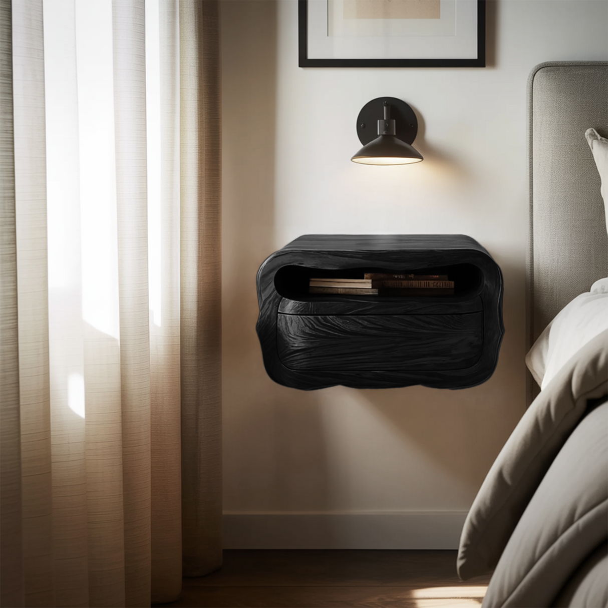 Modern Floating Nightstand With Soft Curves For Bedroom