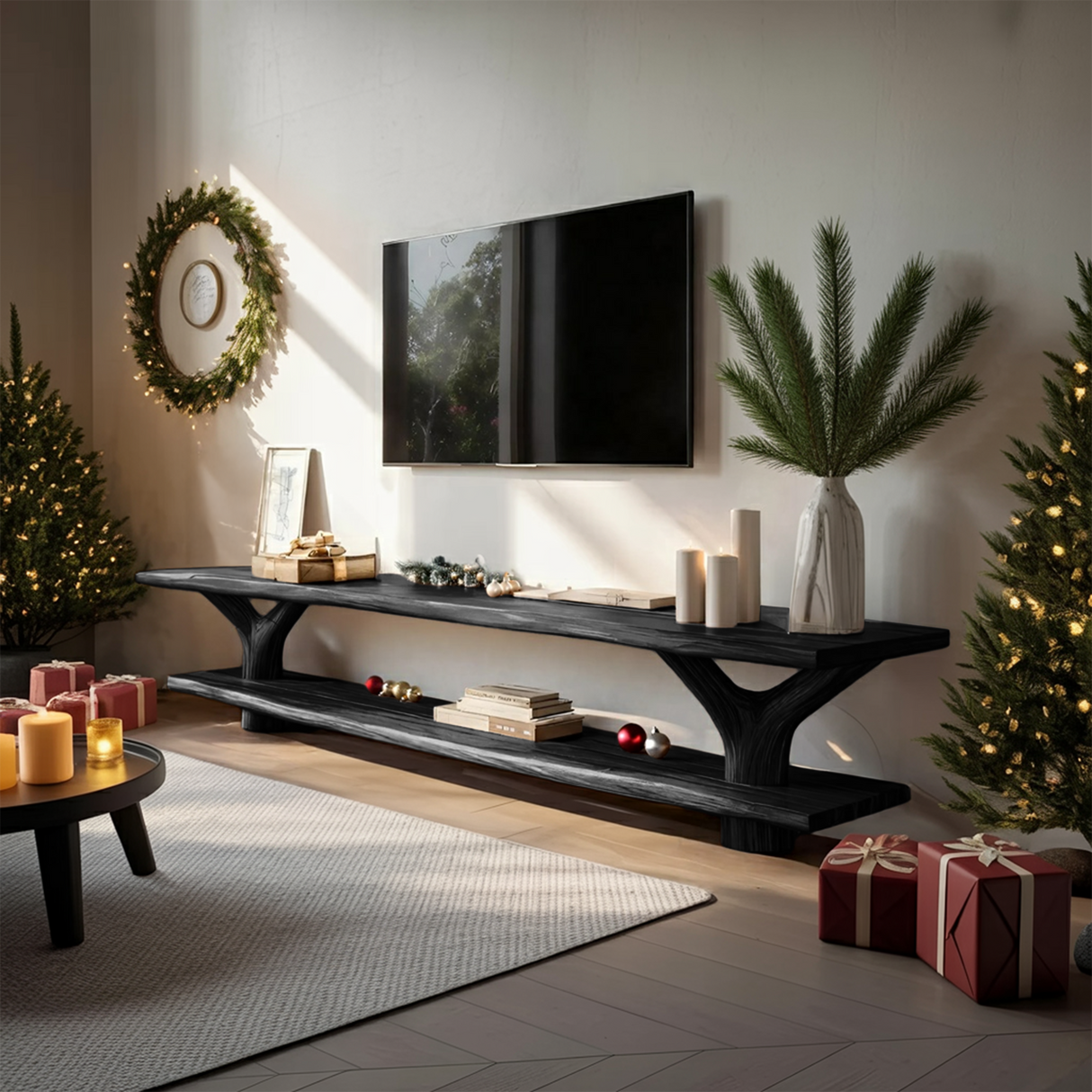Farmhouse Live Edge Entryway TV Console For Christmas Living Room