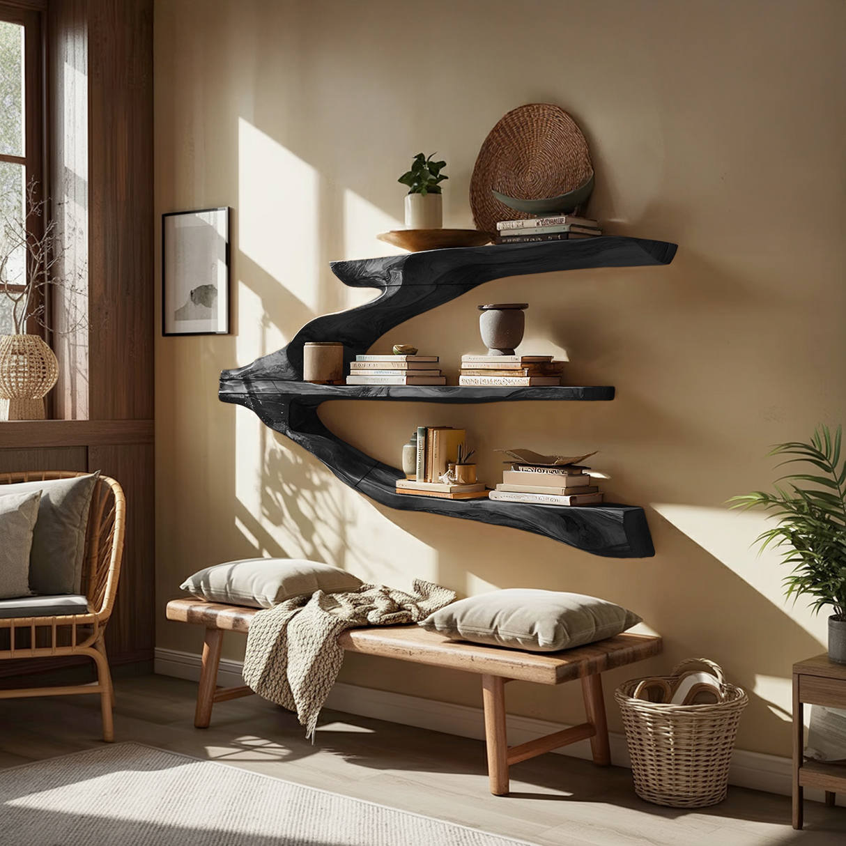 Minimalist Wooden Entryway Display Shelf For Hallway Organizer