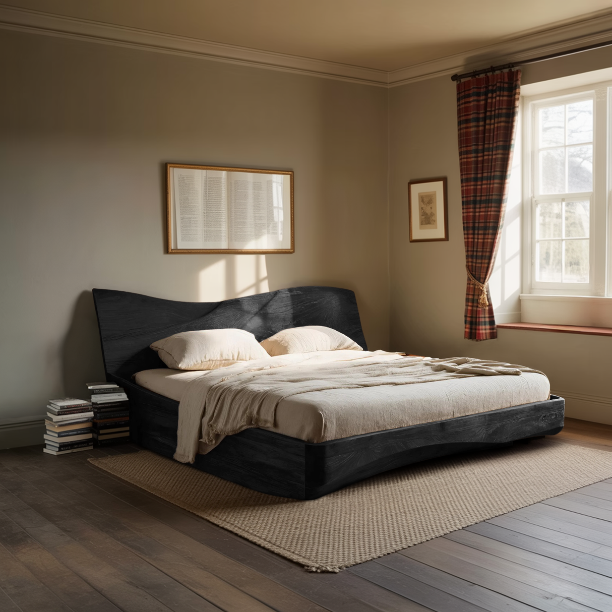 Organic Platform Bed And Headboard For Minimalist Bedroom Design