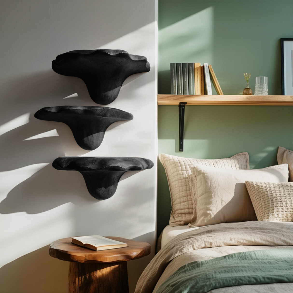 Mid Century Wooden Mushroom Shelf For Living Room And Bedroom Decor