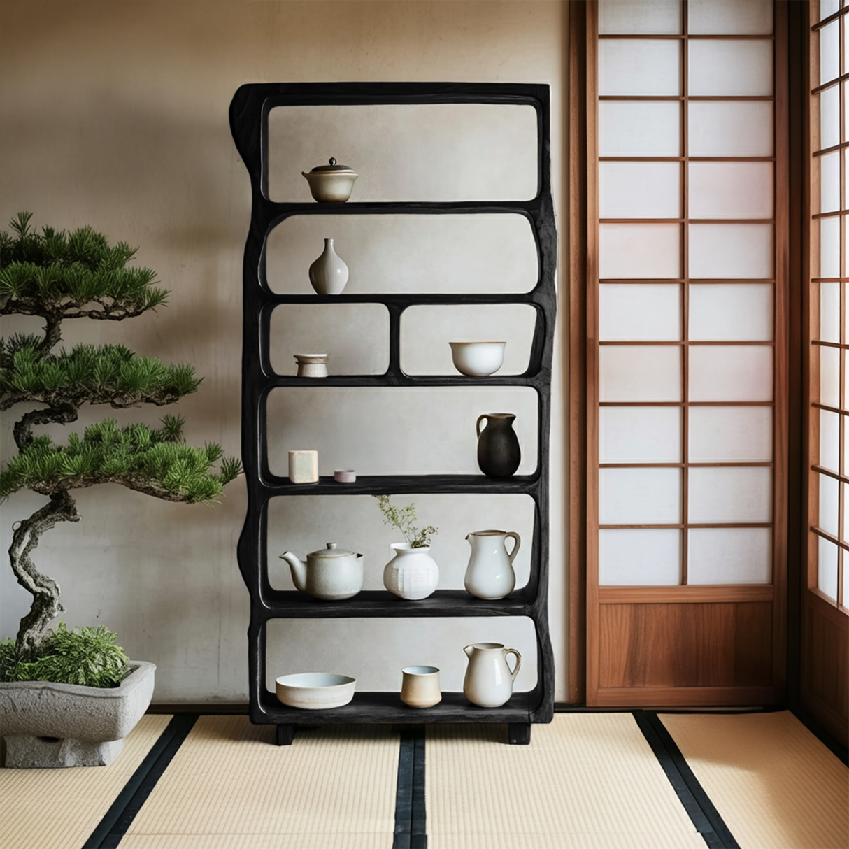 Mid Century Wooden Open Shelf For Living Room Furniture Decor