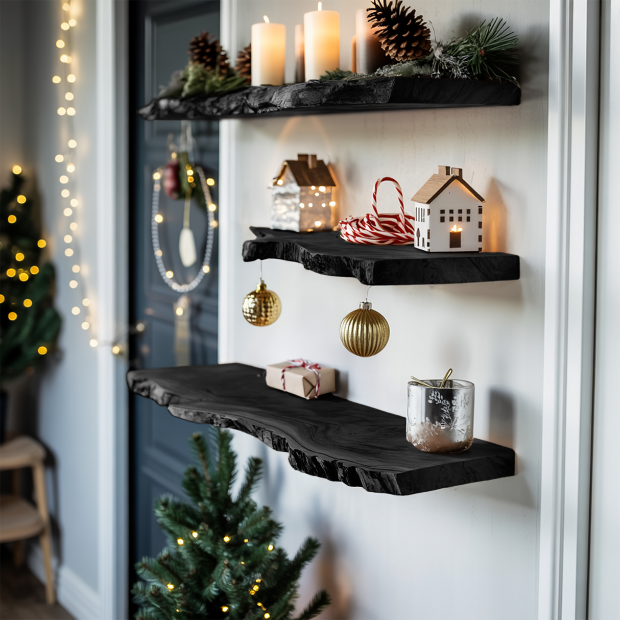 Mid Century Wooden Floating Shelf For Christmas Living Room Decor