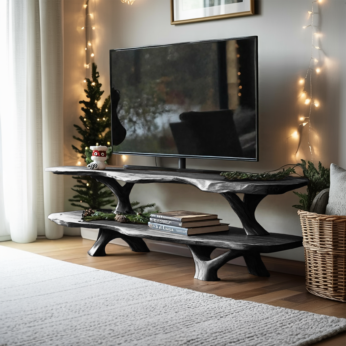 Modern Wooden Live Edge TV Console For Christmas Entryway Furniture