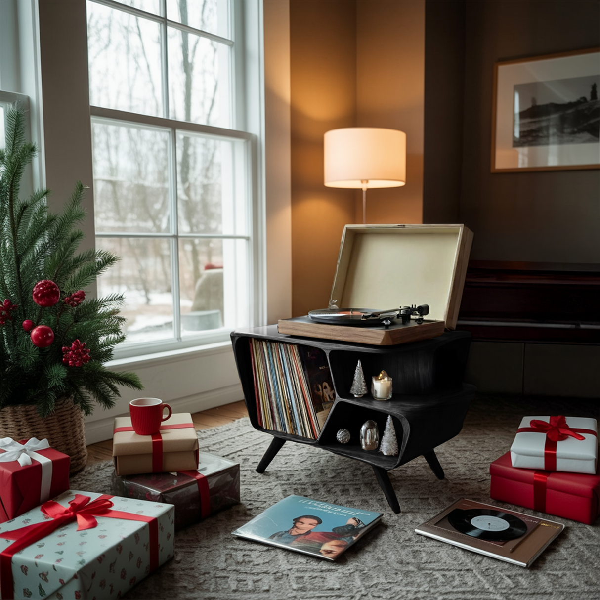 Mid Century Wooden Record Stand For Living Room Christmas Gift