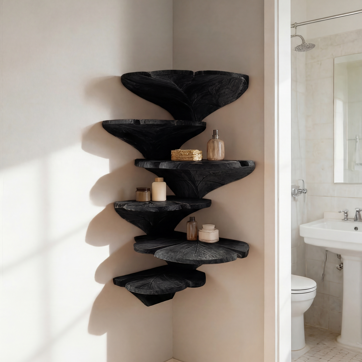 Farmhouse Leaf Shape Corner Shelf Bathroom Wall Decor Display