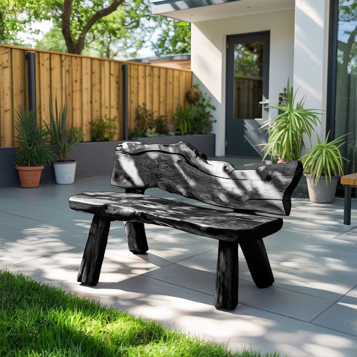 Rustic Live Edge Garden Bench For Patio Backyard And Forest Cabin