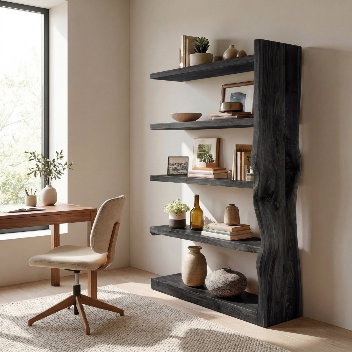 Organic Wooden Standing Shelf For Minimalist Home