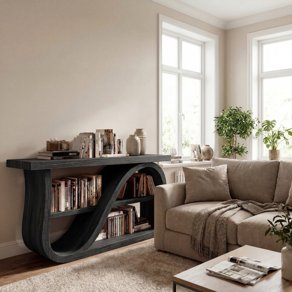 Elegant Wood Console Table With Unique Base For Living Room