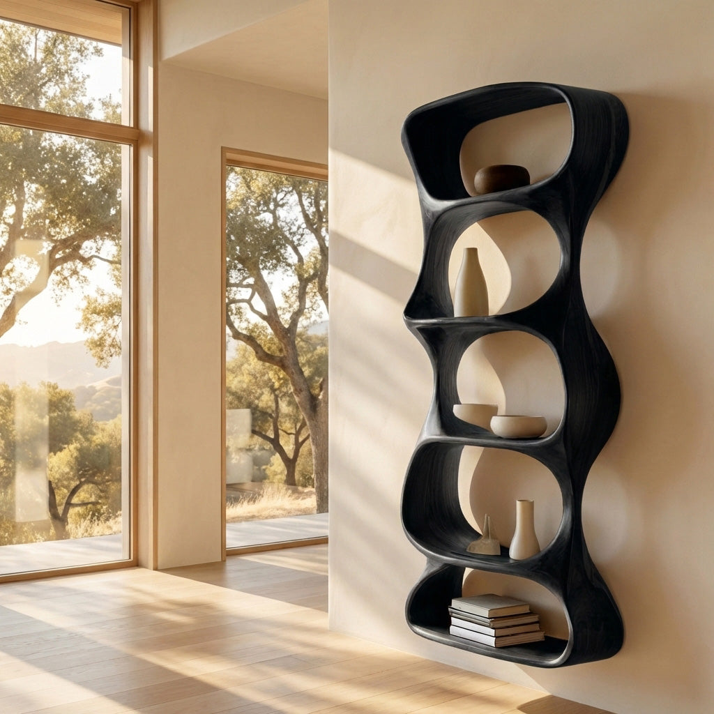 Modern Organic Wall Shelf Natural Wood For Living Room