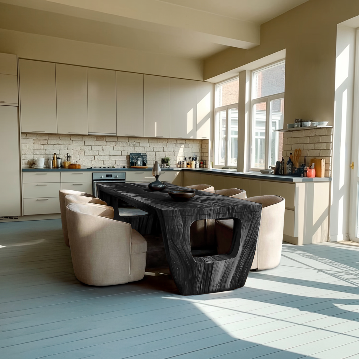 Rustic Dining Table With Artistic Base Design For Kitchen