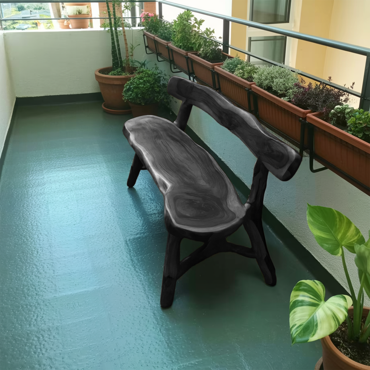 Rustic Live Edge Bench With Backrest For Garden Patio And Balcony