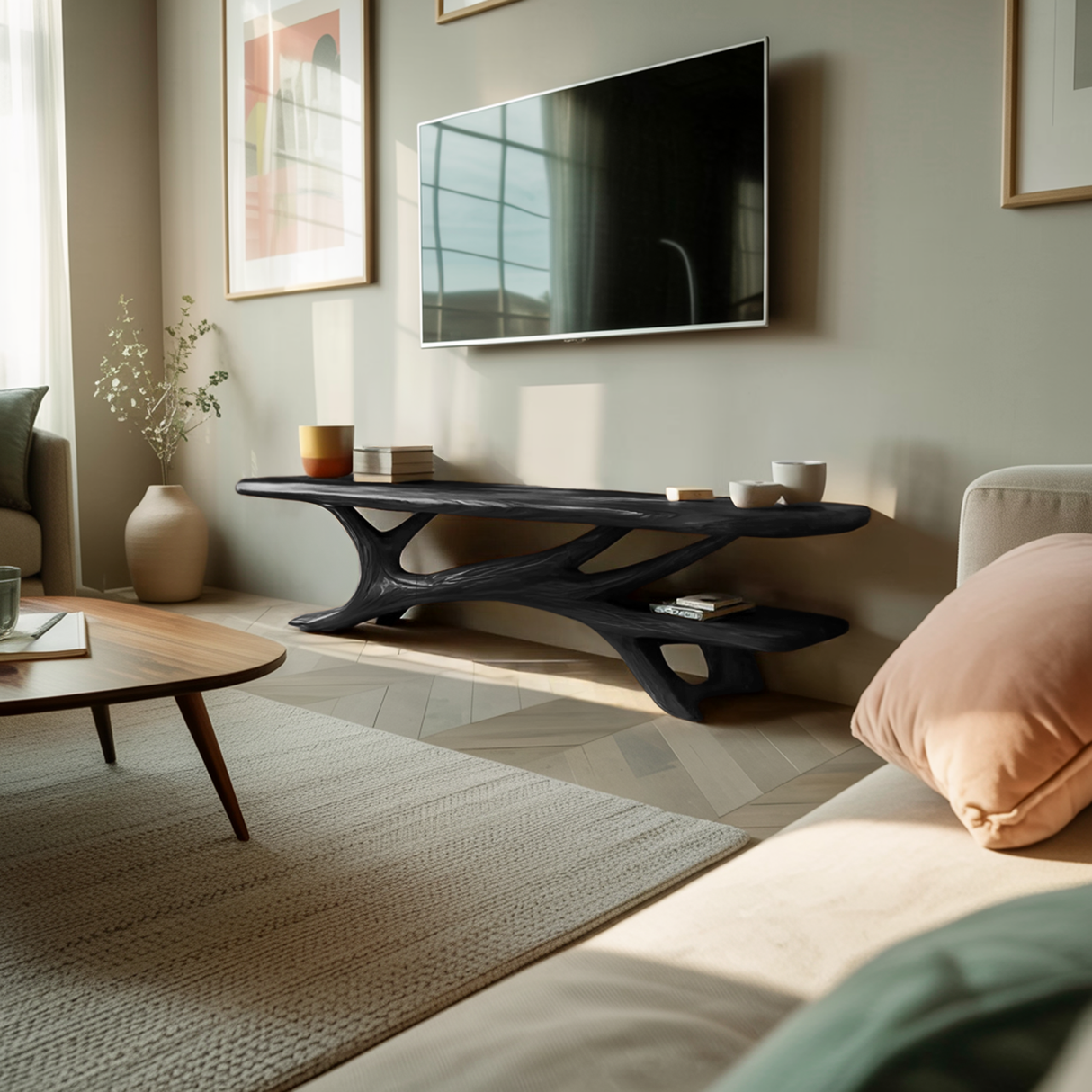 Modern TV Stand Curved Design For Living Room