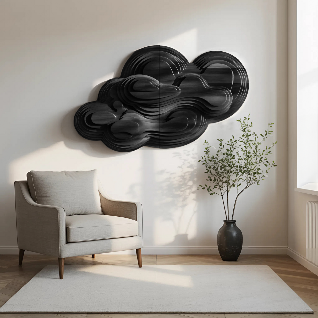 Abstract Cloud Wall Sculpture With Layered Design For Bedroom