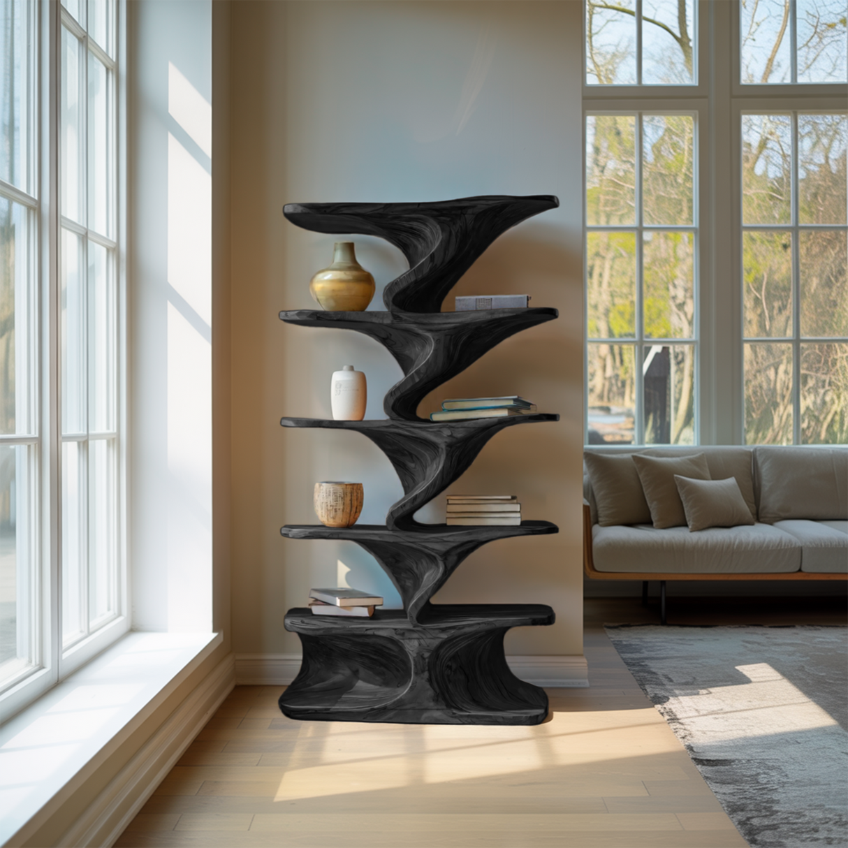 Sculptural Standing Shelf For Living Room Or Home Studio