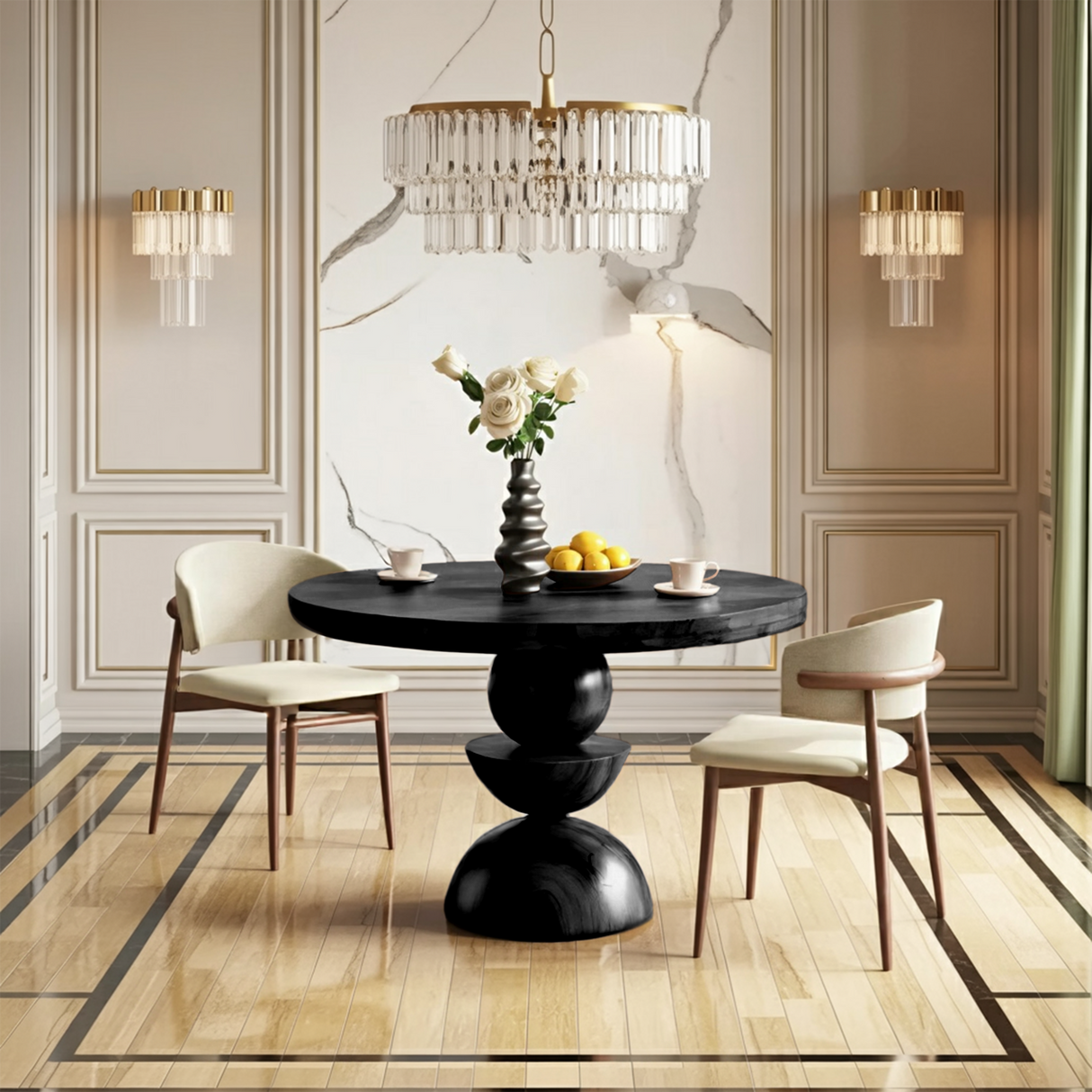 Modern Round Dining Table With Geometric Base For Kitchen And Dining Room