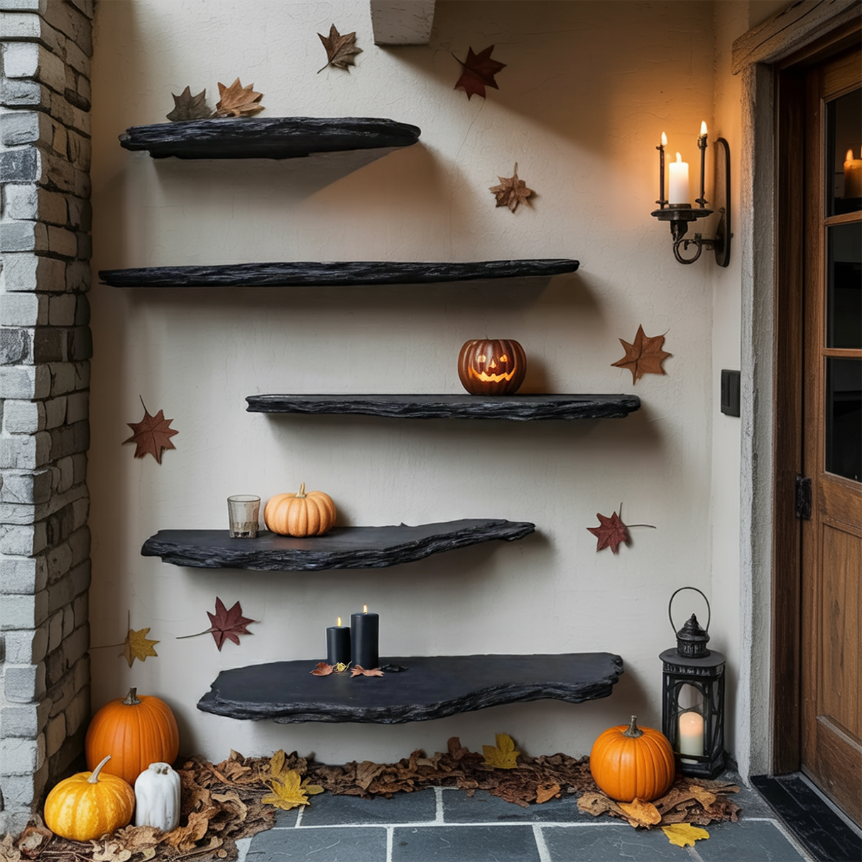 Farmhouse Live Edge Floating Shelf For Living Room Warm Halloween Accent